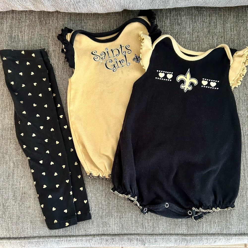 NFL New Orleans Saints 18m Bundle of Bubble Onesie + Black & Gold Pants